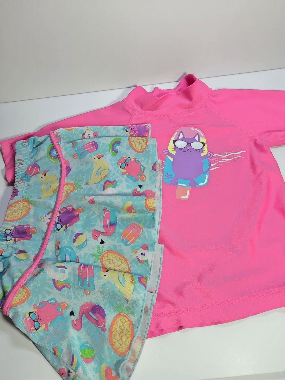 Girls Pink Popsicle Swim Set with Skirt and Hat - Size 5 - Picture 2 of 7